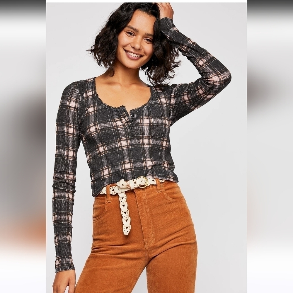 Free People Plaid fitted crop top size XS